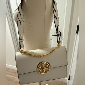 Tory Burch Cream Shoulder Bag with Gold Accents